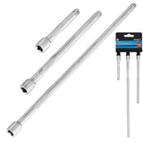 BlueSpot 3pc 1/4" Drive Socket Extension Bar Set 75mm 150mm 250mm Long Reach