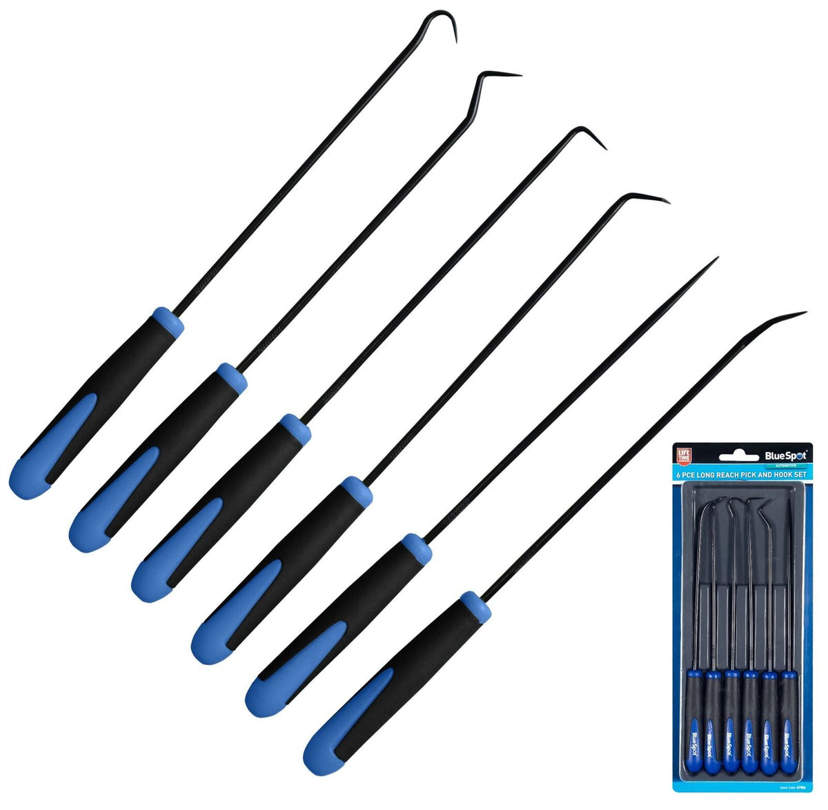 BlueSpot 6pc Long Reach Pick And Hook Probe Set O Ring Seal Remover Tool