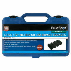 BlueSpot 4pc Metric Deep Impact Socket Set 30, 32, 34 & 36mm 1/2" Drive 12 Point