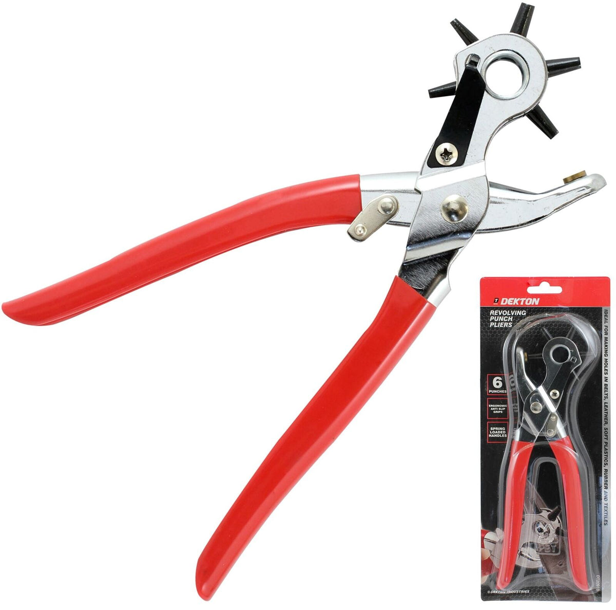 Dekton Revolving Leather Hole Punch Plier Puncher For Belts Cut Eyelet 6 Sizes