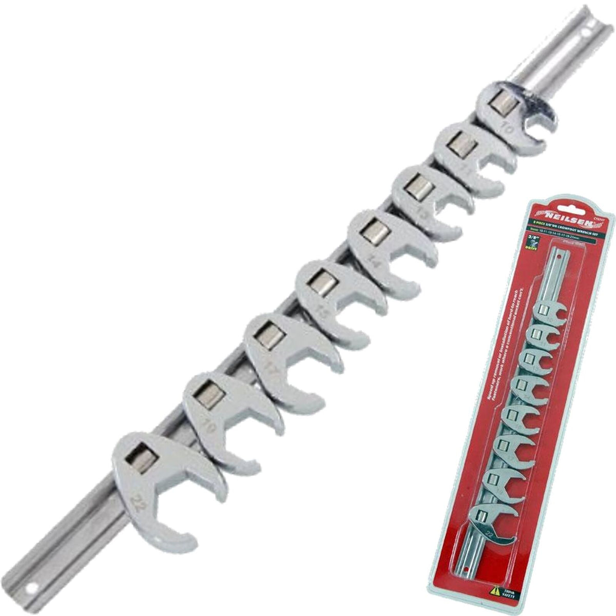 Neilsen 8pc Crows Foot Feet Wrench Spanner Set 3/8" Metric Crow 10mm - 22mm