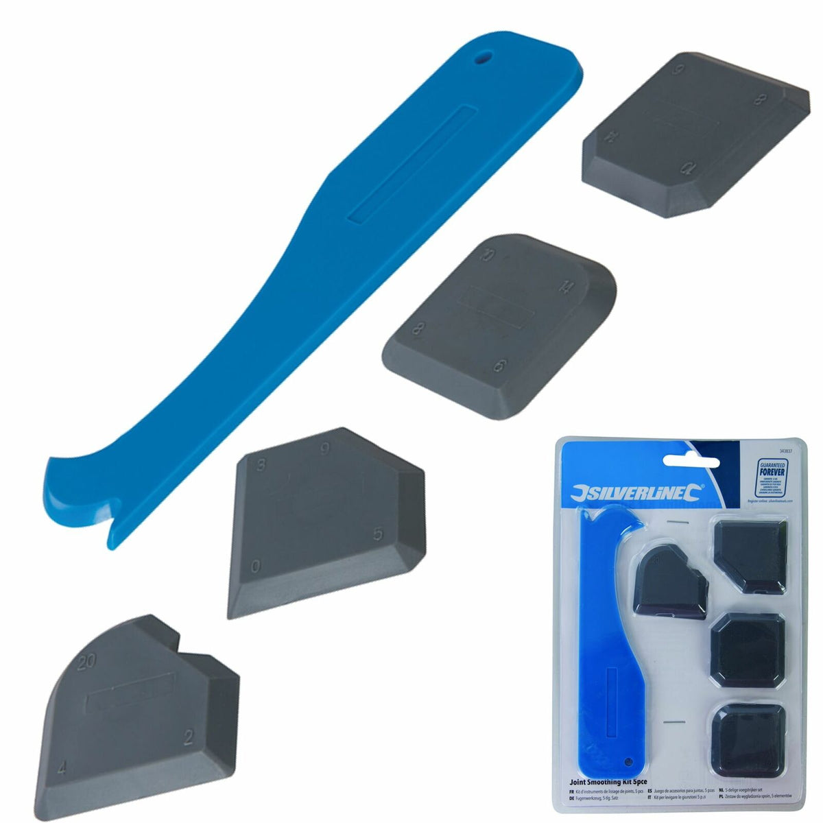 Silverline 5pc Sealant Tool Smoothing Silicone Grout Spreader Caulk Finishing