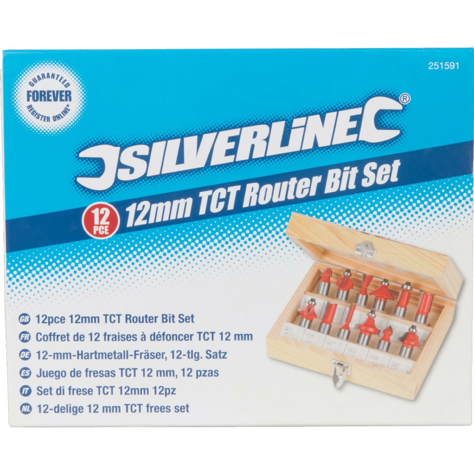 Silverline 12pc TCT Edge Cutting Router Bits 12mm Shank Grooving Rounding Set