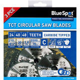 BlueSpot 210mm Circular Mitre Saw Blade 30mm Bore 25 20 16mm Rings 24 40 48T 3pc