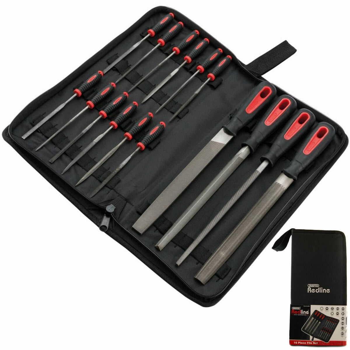 Draper Engineers Hand Needle File Tool Set with Black Canvas Carrying Case 16 Pc
