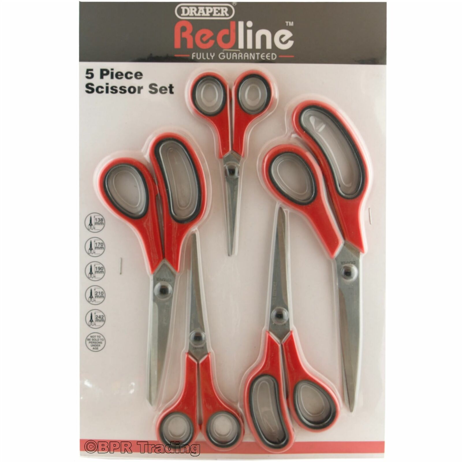 Draper Redline Scissor Set Sewing Kitchen Household General Scissors 5Pc