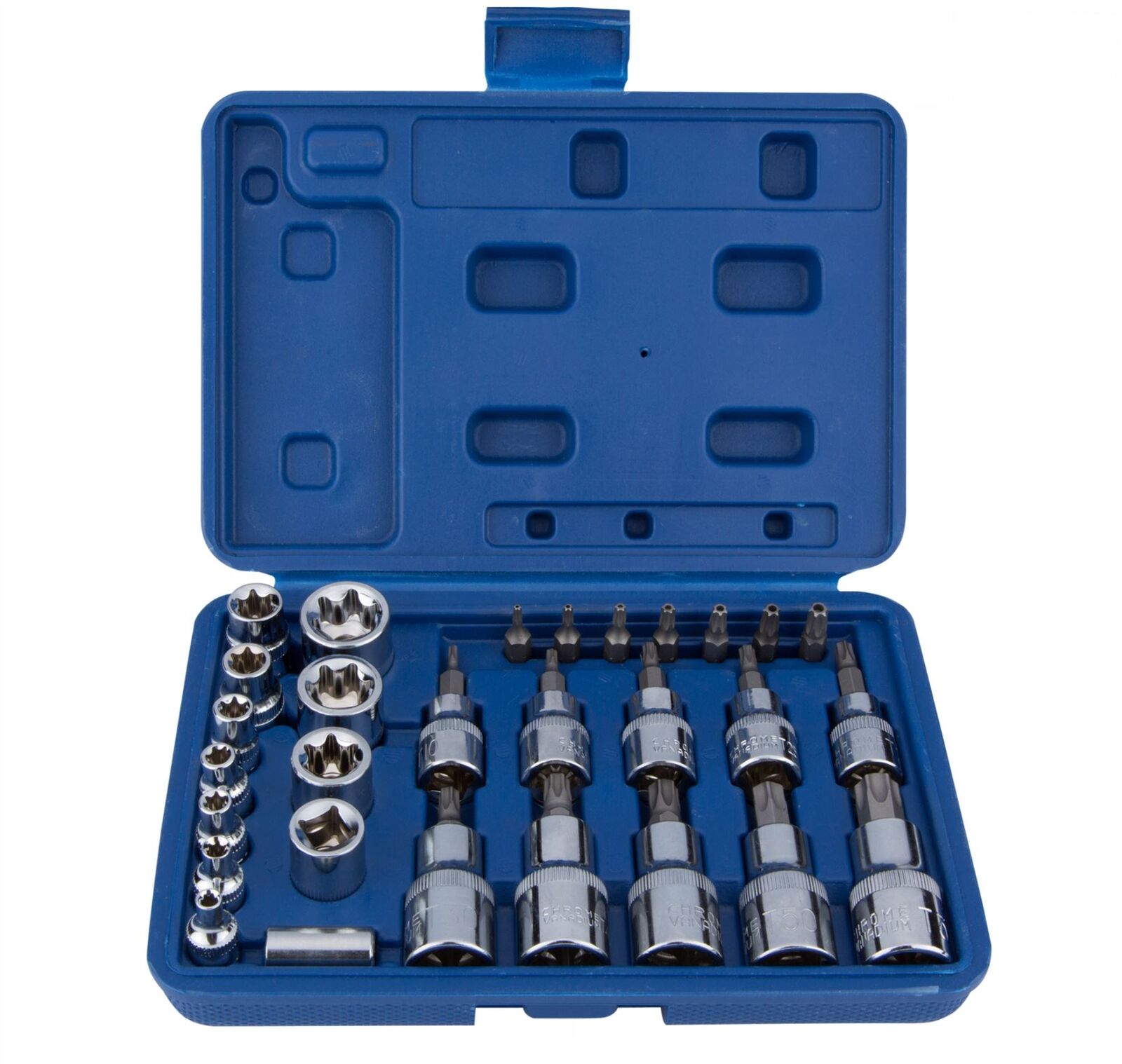 BlueSpot 29pc Torx Socket Bit Set  Male & Female Sockets 1/4" 3/8" 1/2" Drive