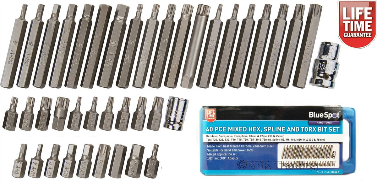 Bluespot 40 Pc Torx Star Spline Hex Socket Bit Set 3/8  & 1/2in Drive 01517