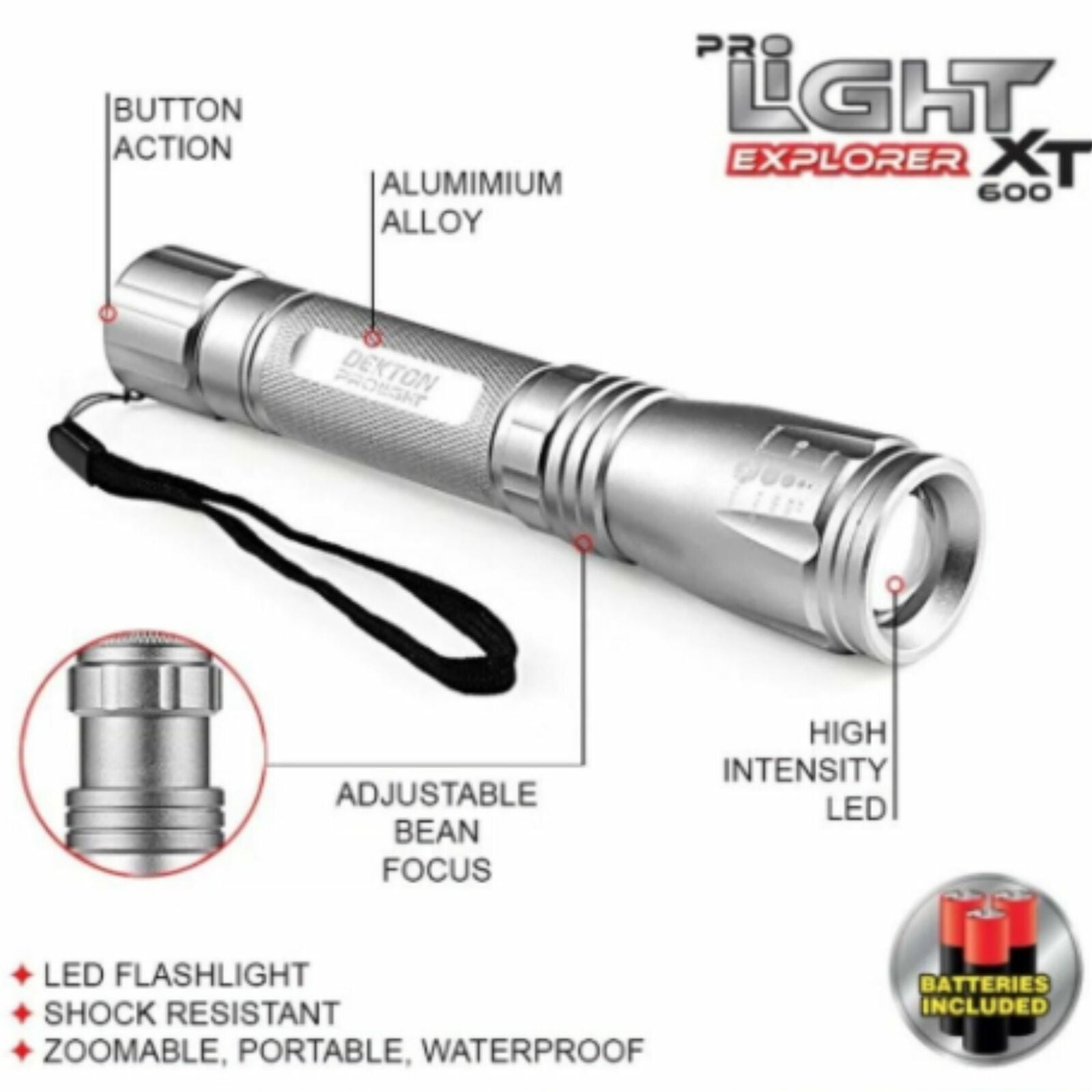 Dekton Explorer XT 600 COB LED Torch 400 Lumens 350M Flashlight With Batteries