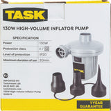 Task 130w High volume Inflator Inflating Inflation Airbed Pump With Adaptors
