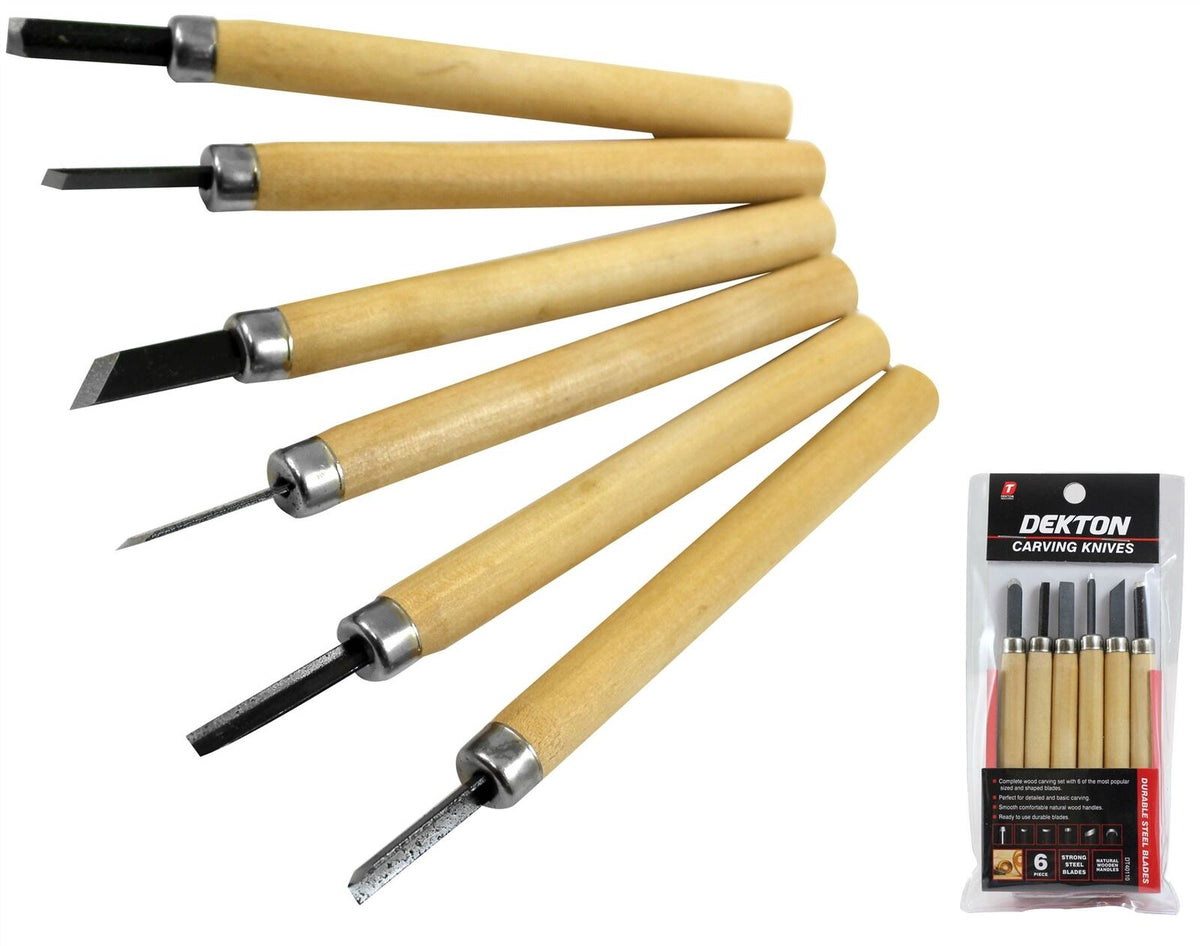 Dekton 6pc Wood Sculpt Carving Knives Chisels Steel Tool Blades Kit Set