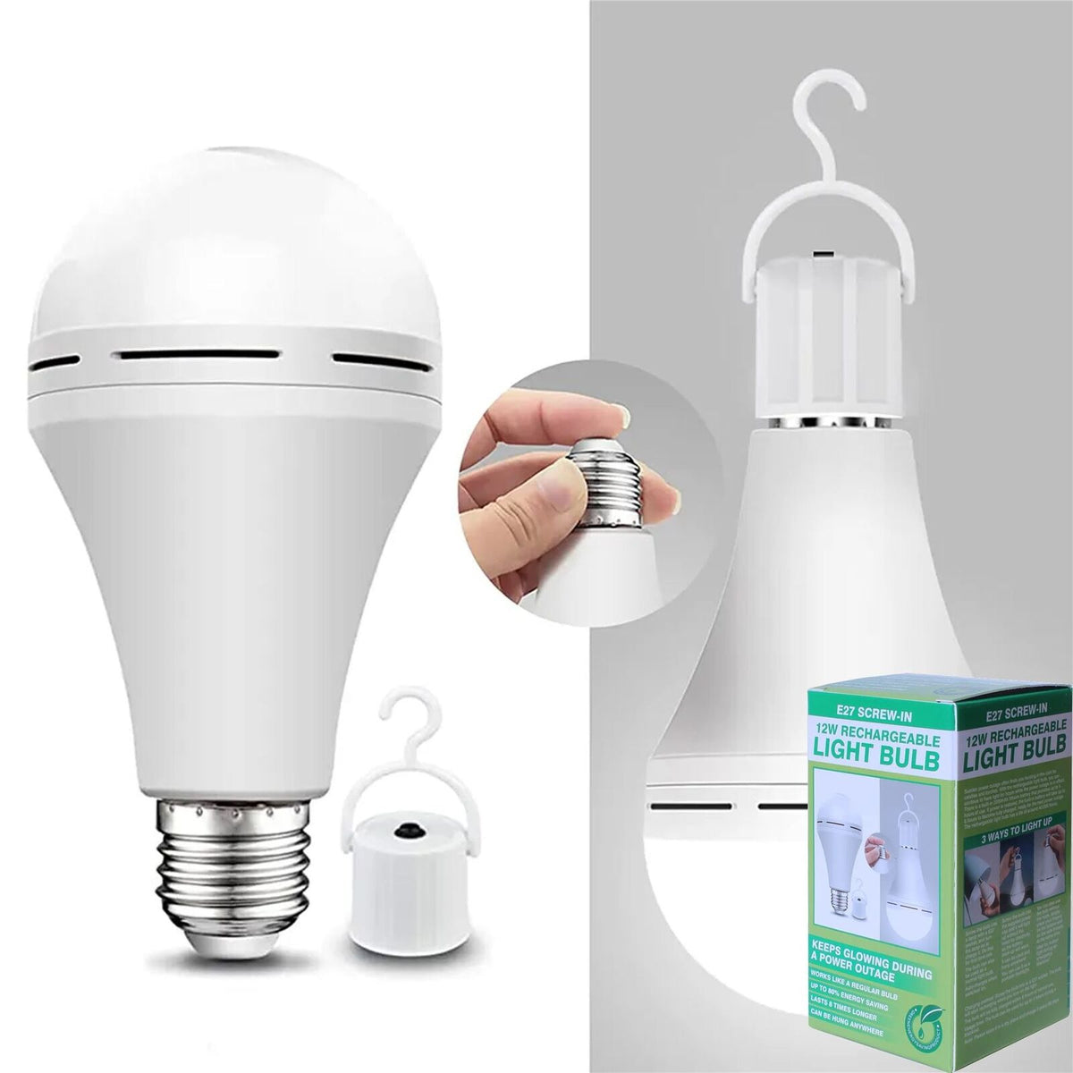E27 Bulb Rechargeable Screw In Lamp Filament Light Bulbs Daylight Warm White