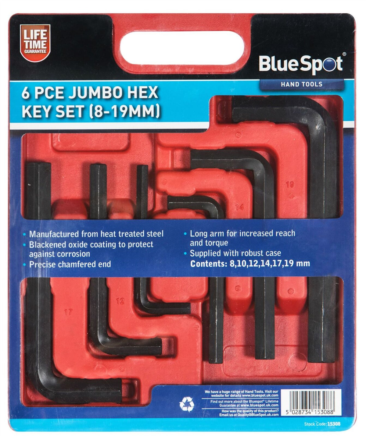 BlueSpot Large Jumbo Metric Hex Key Set Allan Allen Hexagon Wrench 8 - 19mm