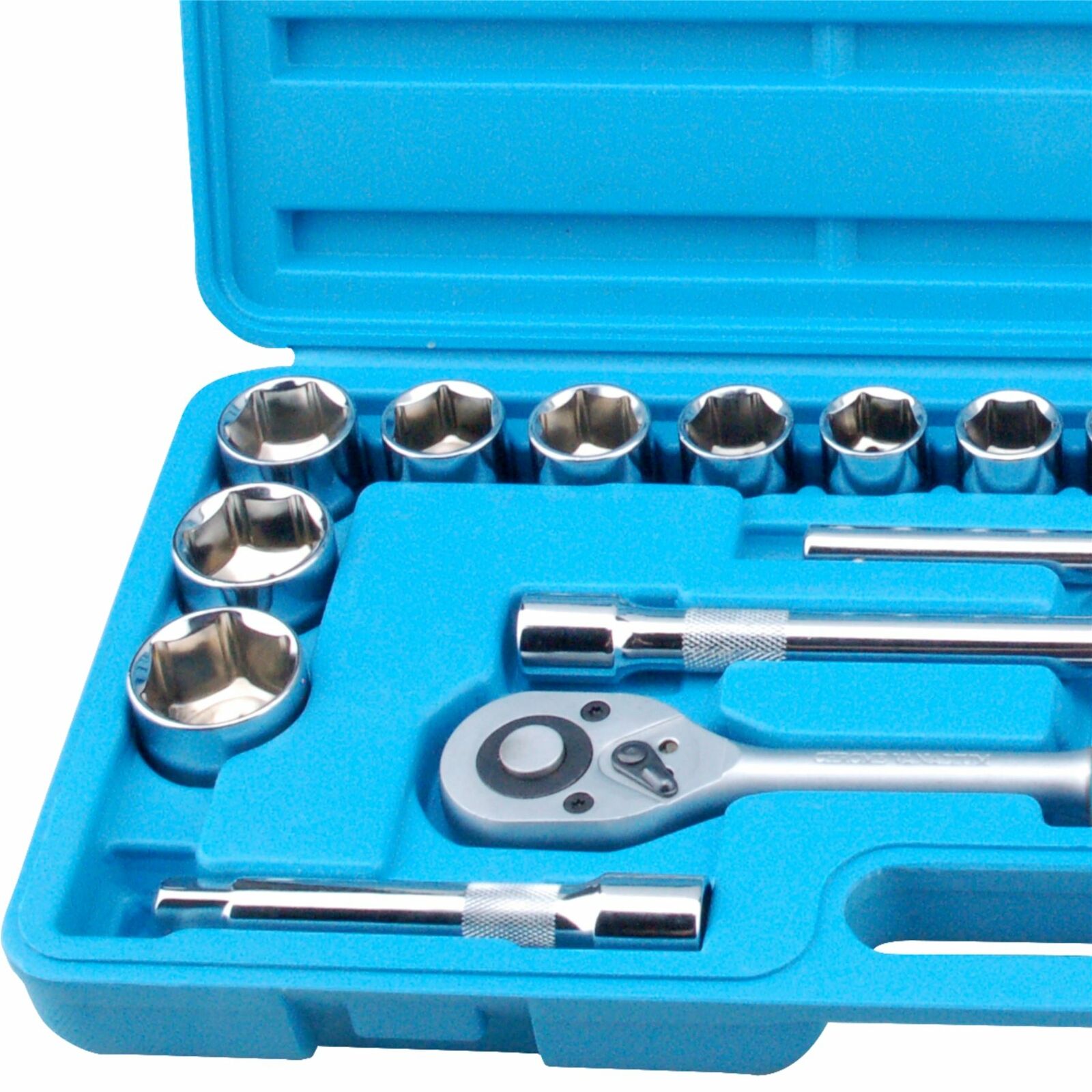 Bluespot 24 Pc Metric Socket Set Ratchet Extention Bar 1/2" Drive 10mm to 32mm