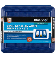 BlueSpot Alloy Wheel Nut Impact Socket Set 1/2" Drive 17 19 & 21mm Deep Sockets