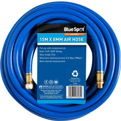 BlueSpot Rubber Air Hose Line 15m For Air Compressor 1/4" BSP 8mm Bore 290 psi