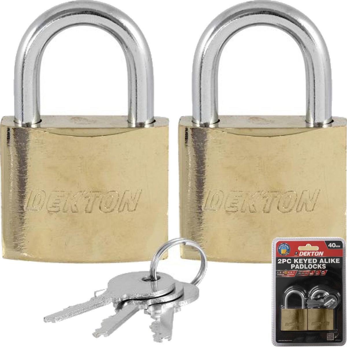 Dekton 2pc 40mm Short Steel Shackle Outdoor Security Padlock & Keys Alike