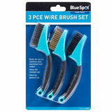 BlueSpot 3pc Soft Grip Mini Brush Set Nylon Brass Steel For Cleaning Metal Rust