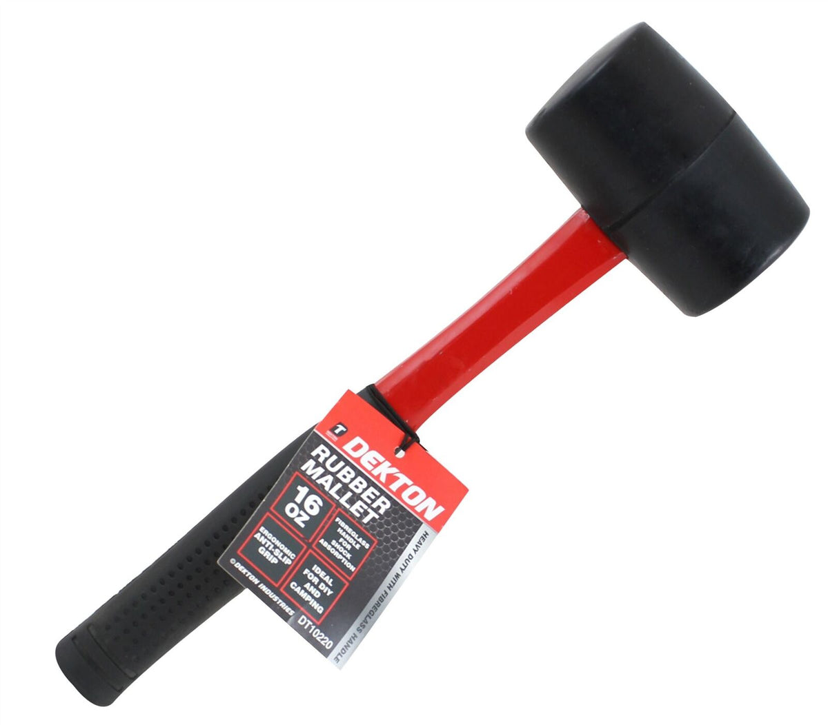 Dekton 16oz Rubber Hammer Mallet Fibreglass Shaft With Grip Handle DIY Camping