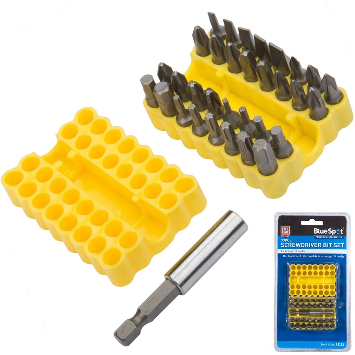 BlueSpot 33pc Screwdriver Bit Holder Set Hex Torx Star Key Pz Phillips Slotted