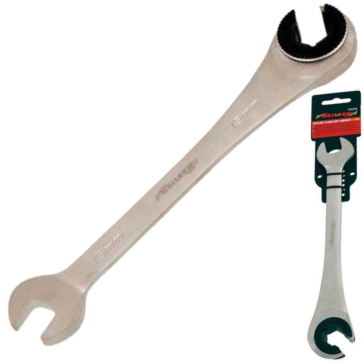Neilsen 15mm Flare Nut Wrench Ratchet & Standard Open Ended Brake Pipe Spanner