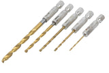 Bluespot 5pc 1/4" Hex Fitting Titanium Drill Bit Set For Metal Wood fits impact