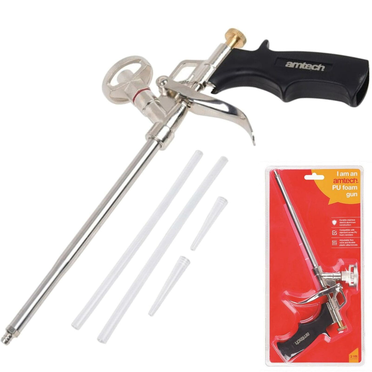 Amtech Adjustable Flow Expanding Pu Foam Gun Applicator With Attachments