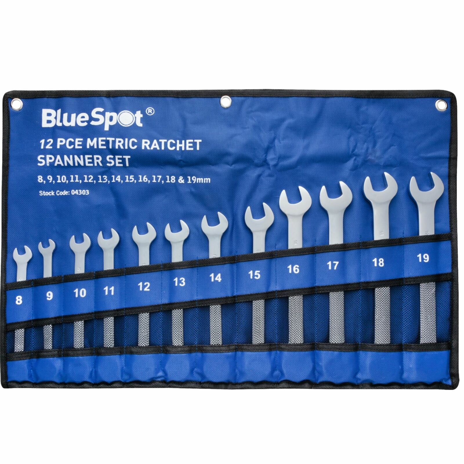 BlueSpot 12pc Combination Ratchet Spanner Set Ratcheting Ring Head 8mm - 19mm