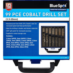 BlueSpot Cobalt Drill Bit Set Jobber Bits 1.5mm - 10mm 99pc Metal Wood