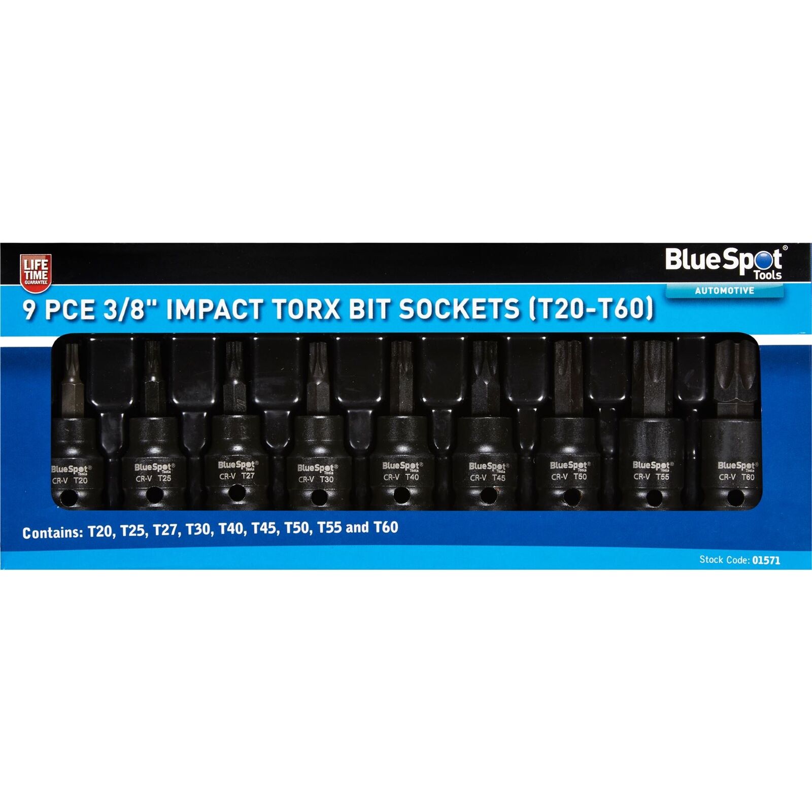 BlueSpot Impact Key Torx 3/8" Drive Bit Socket Set T20 ? T70 Bits 9pc