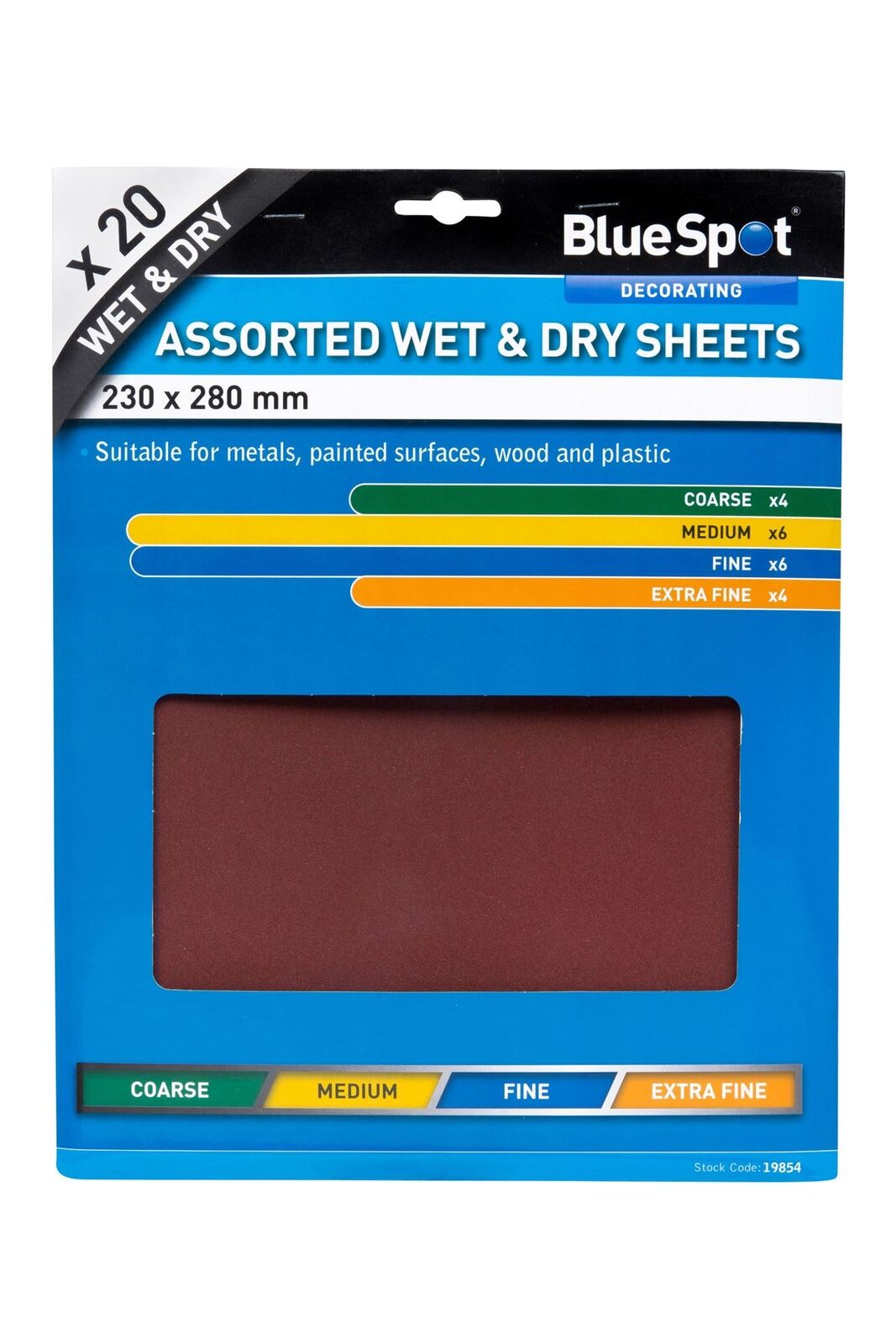Bluespot 20pc Mixed Assorted Wet & Dry Sandpaper 80, 120, 240 & 500 Grit