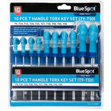 BlueSpot Long Star Torx Allen key Wrench Set T9 - T50 10 Pc T Handle Keys
