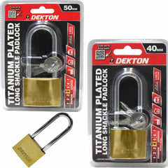 Dekton Titanium Plated Security Padlock Long Steel Shackle 3 Keys 40 - 50mm Lock