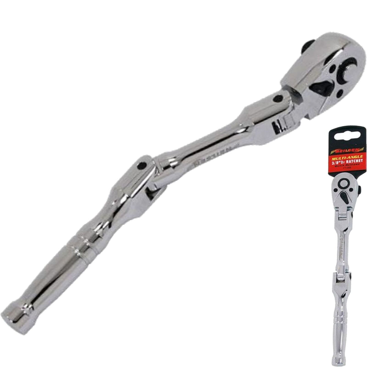 Neilsen Long Reach Flexi Multi Angle Head Socket Ratchet Quick Release 3/8"