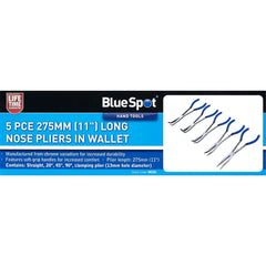 BlueSpot 5pc Extra Long Nose Pliers Set Straight Bent Nose Mole Grips Pliers 11"