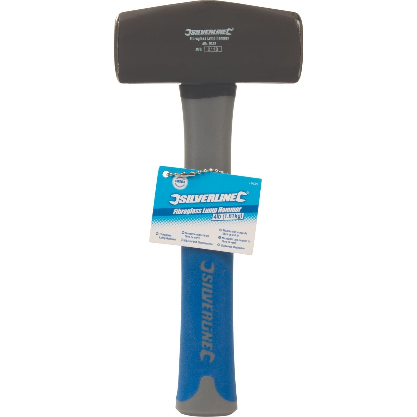 Silverline 4lb Club Lump Hammer Hardened Steel Head Fibreglass Grip Handle 1.8Kg