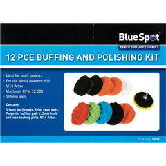 Bluespot 12pc Buffing Polishing Mop Wheel Pad Set For Grinder And Drill