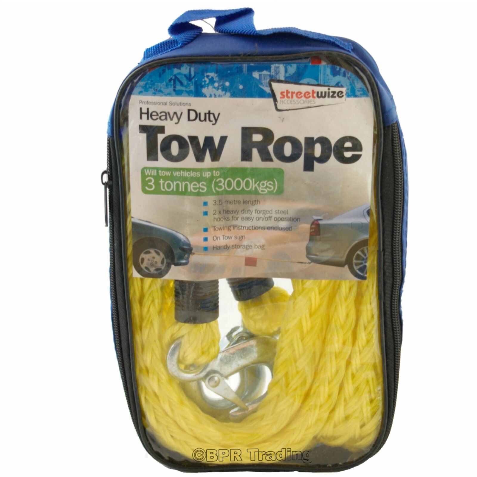 3 Ton Tonne Heavy Duty Vehicle Tow Rope Car Van Towing Strap Garage 3.5m SWTR30