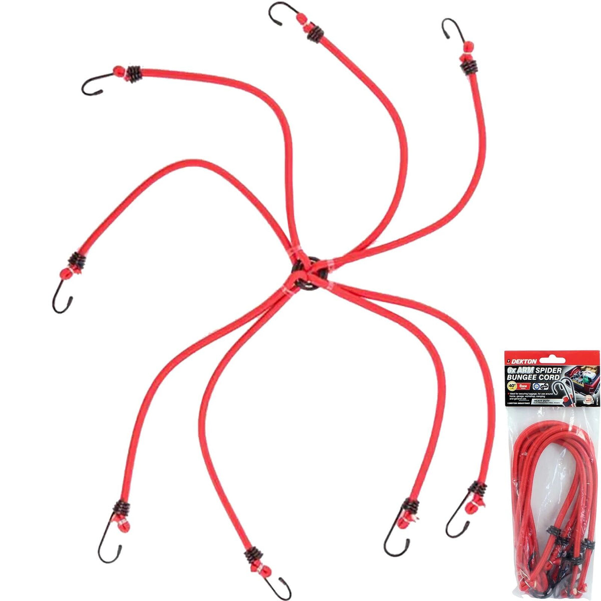 Dekton 6 Arm Spider Elastic Stretch Bungee Cords Hooks Cables Tie Down 8mm 40"