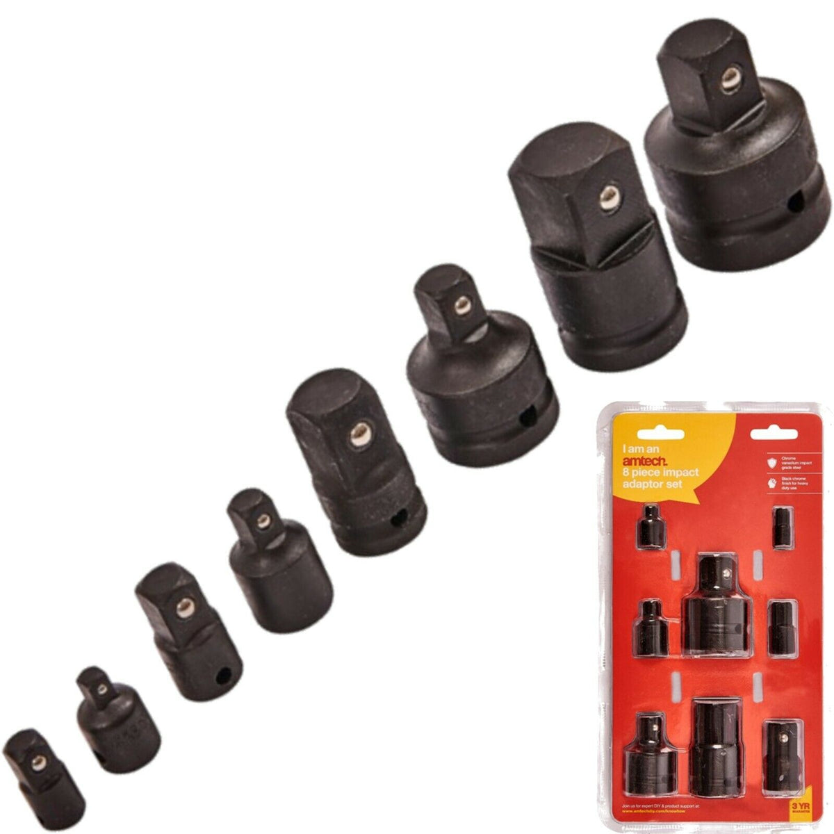 Amtech 8pc Air Impact Socket Adaptor Set Converter Reducer  1/4" 3/4" 1/2" & 1"
