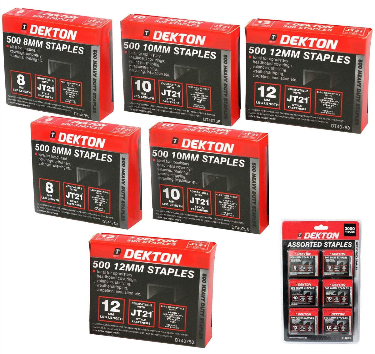 Dekton 3000 X Stapler Gun Refills 8mm,10mm & 12mm Staples Fabric Wood Tacker