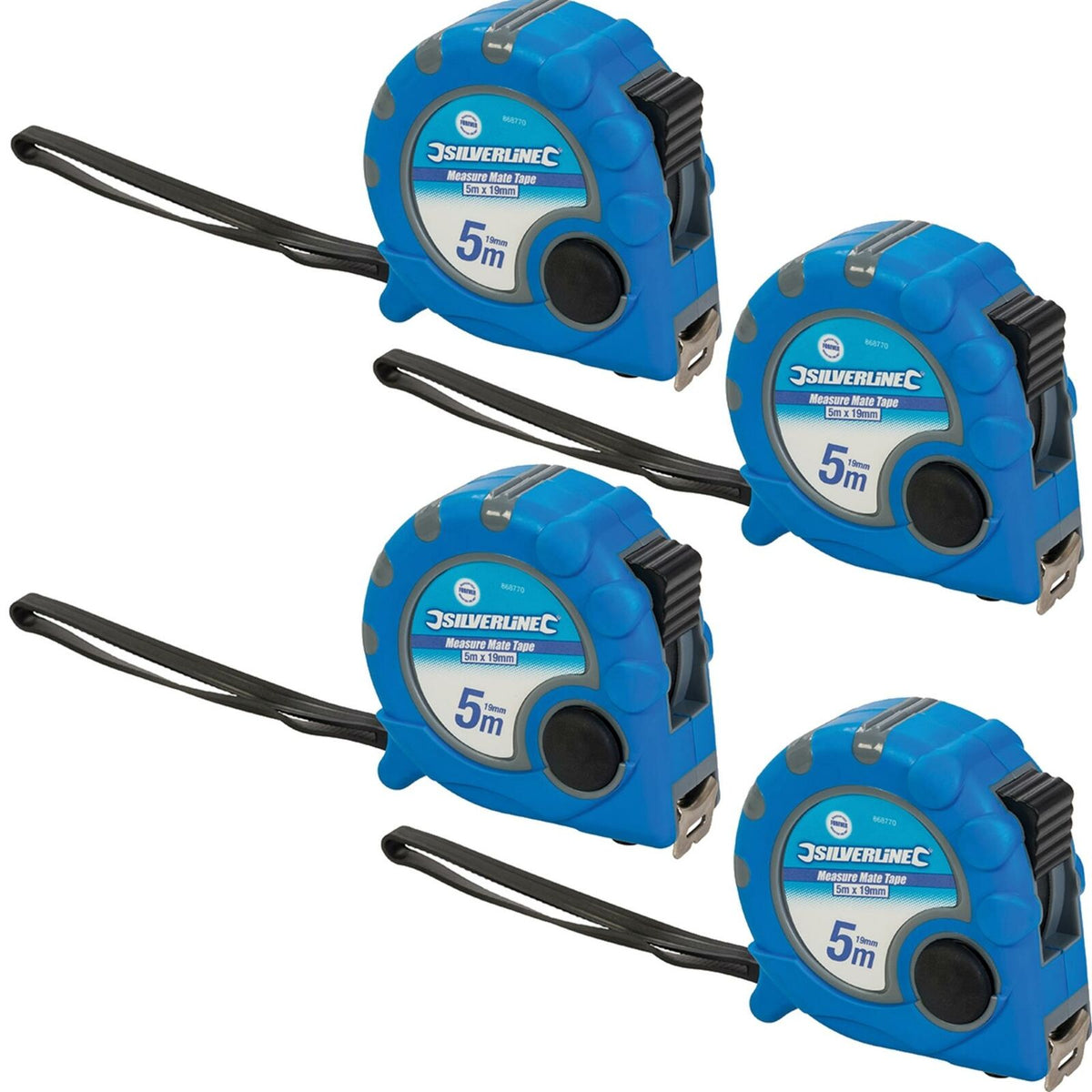 Silverline 4 Pack Of 5m Tape Measure Imperial Metric Scale Dual Lock 16ft
