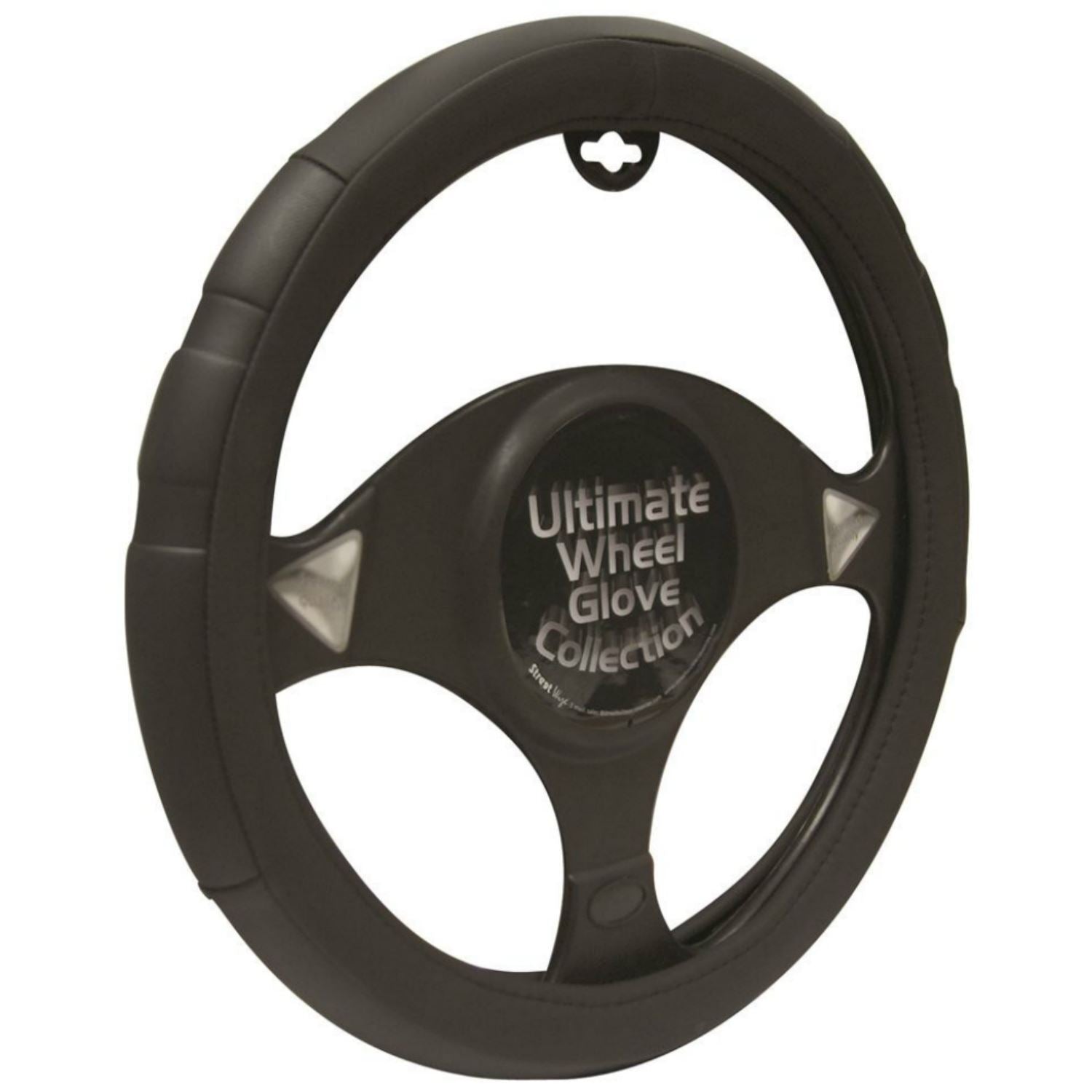 Steering Wheel Glove Cover Black Sports Grip Leather Look Universal 37-39cm