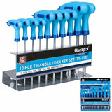BlueSpot Long Star Torx Allen key Wrench Set T9 - T50 10 Pc T Handle Keys
