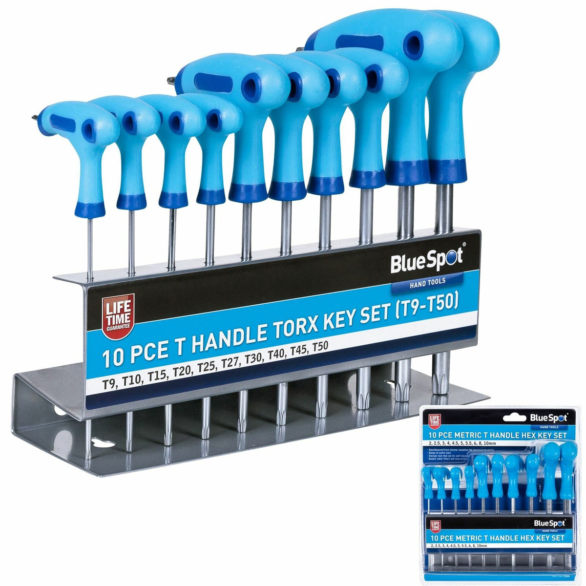 BlueSpot Long Star Torx Allen key Wrench Set T9 - T50 10 Pc T Handle Keys