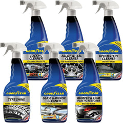 Goodyear 6pc Complete Car Interior Exterior Tyres Wheel Glass Cleaning Kit Set