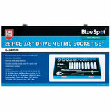 Bluespot 28pc Metric Standard & Deep Socket Set 3/8" Drive Ratchet 8mm - 24mm