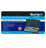 Bluespot 40 Pc 1/4" & 3/8" Drive Socket Set Metric Imperial Ratchet Extension