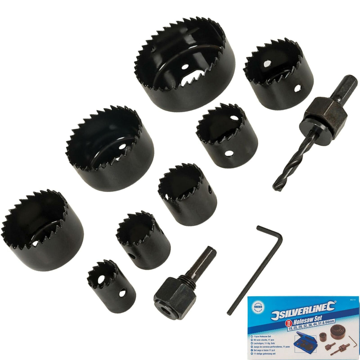 Silverline 11pc Hole Saw Cutter Wood Metal Alloy Plastic Holesaw Set 19 - 64mm