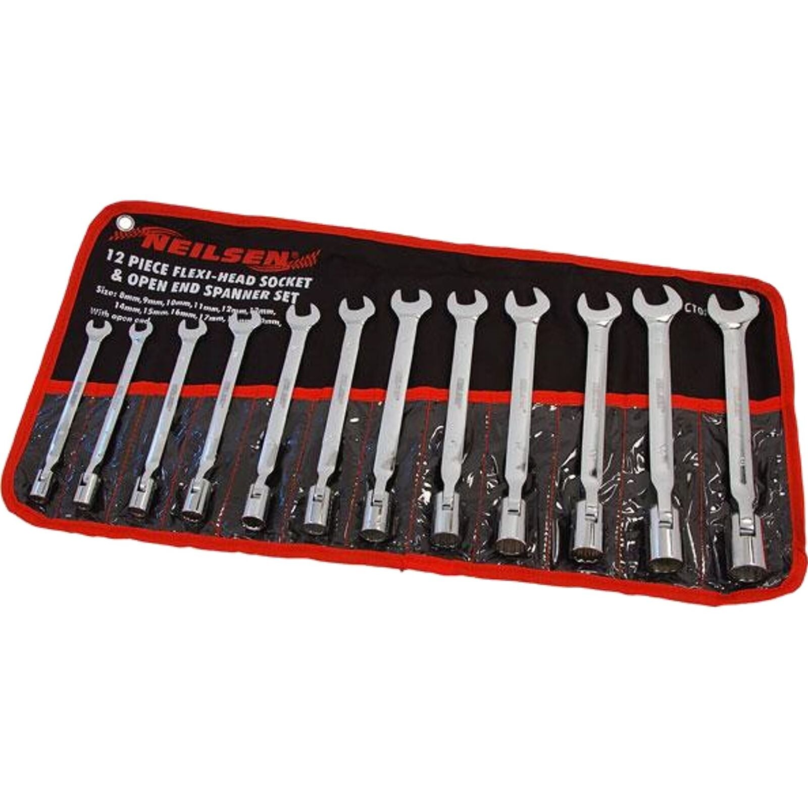 Neilsen 12pcs Flexi Head Socket And Open End Spanner Wrench Set 8mm - 19mm